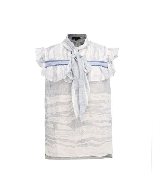 Smart and Joy White Linear Wave Print Ruffle Top