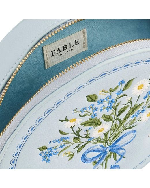 Fable England Blue Isabel Floral Bow Embroidered Circle Bag