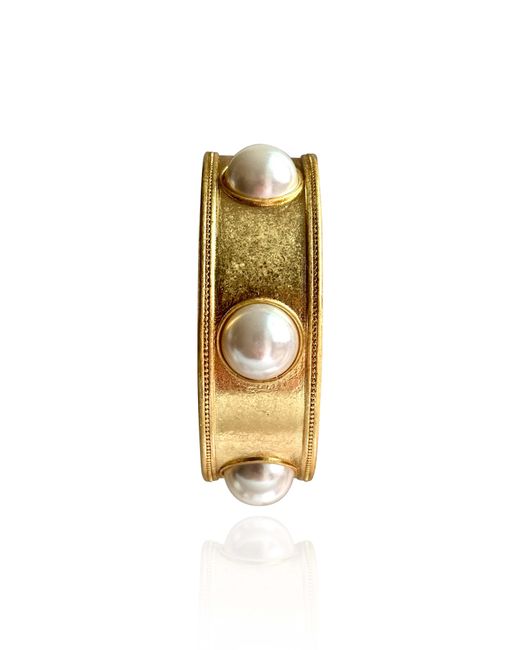 Laura Gray Metallic Faux Pearl Wide Bangle