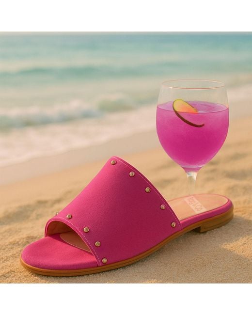 Rag & Co Pink Odalia Soft Suede Leather Studded Flats