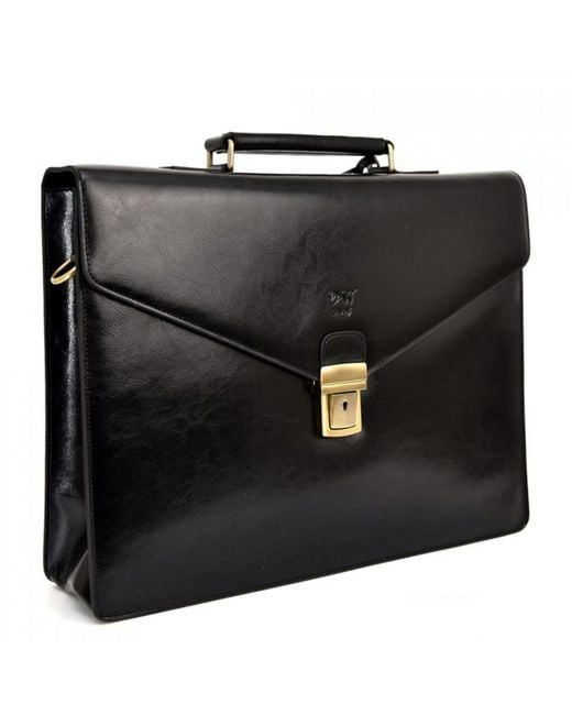 DAVID WEJ Black Smooth Leather Briefcase – for men