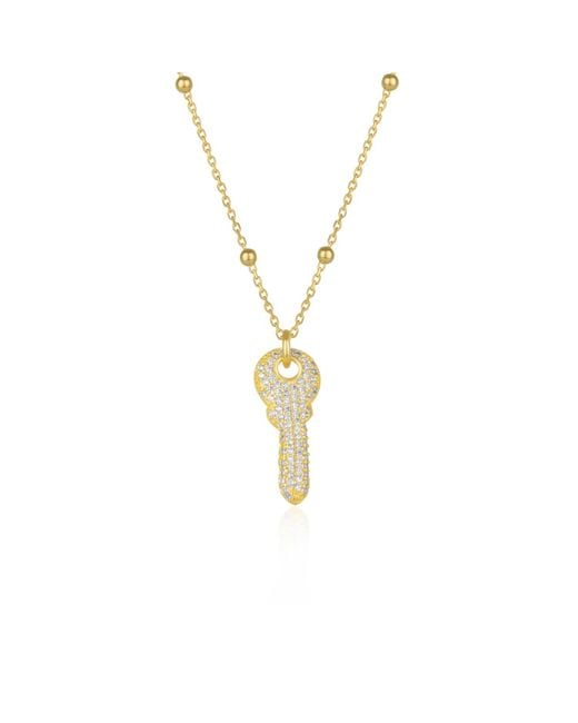 Spero London Metallic Key Pendant Necklace With Beaded Chain Plated Sterling