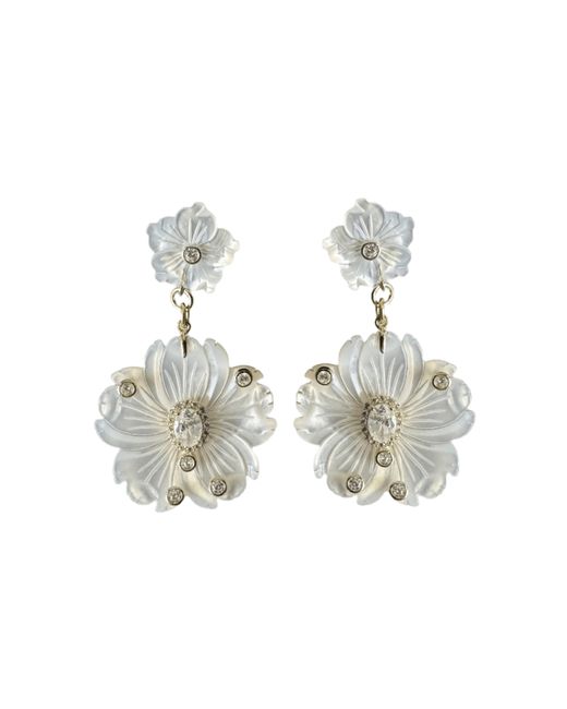 Laura Gray White Mother Of Pearl Double Flower Earrings