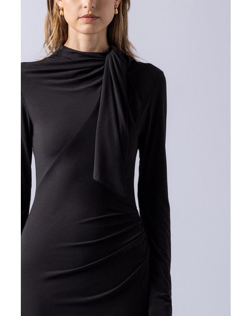 Lendrop Studios Black Yuna Tie Neck Midi Dress