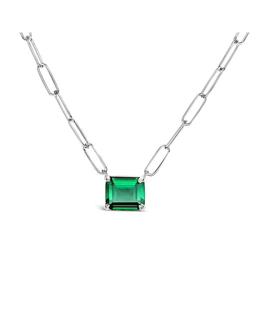 Lutiro Metallic Paperclip Chain With Colored Stone Emerald