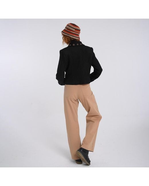 Lalipop Design Natural Neutrals Wide-Leg Tan Cotton Pants With Leopard Piped Trim