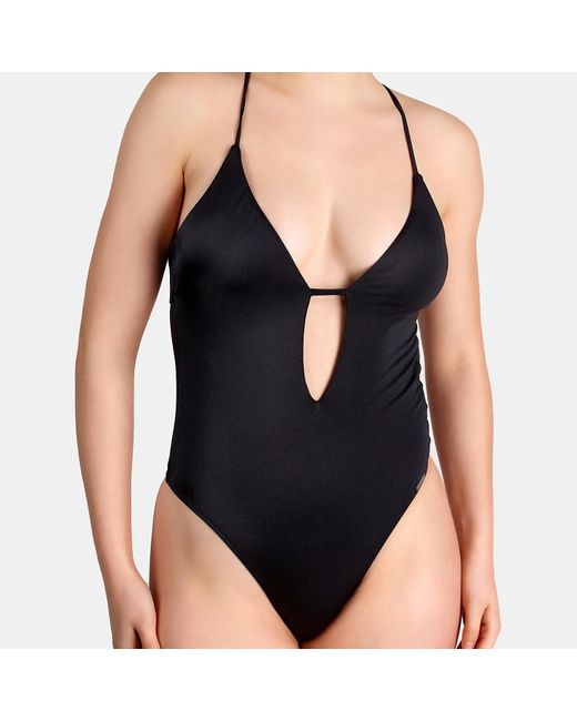 Free Society Black Plunge Swimsuit In Shiny