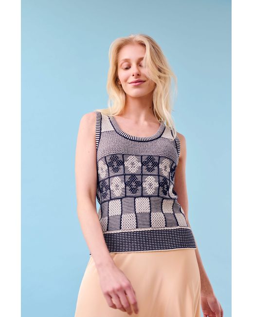 Gigi Knitwear Gray Lila Flower Check Tanktop, & Ivory