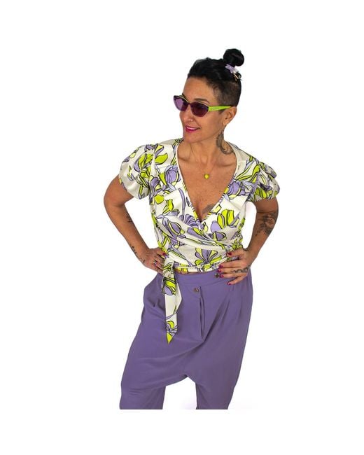 Lalipop Design Multicolor Floral Pattern Double-breasted Satin Blouse