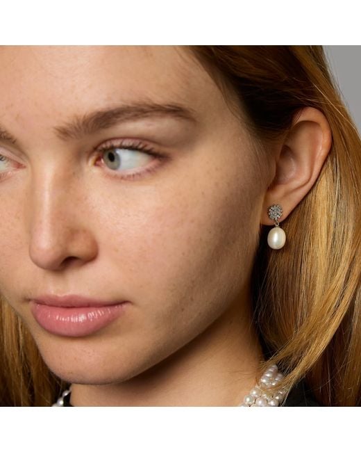 Pearls of the Orient Online White Stella Snowflake Sparkle Drop Earrings With Cultured Freshwater Pearls