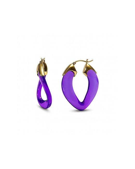 Gold & Honey Purple Amethyst Curb Link Lucite Birthstone Hoop Earrings