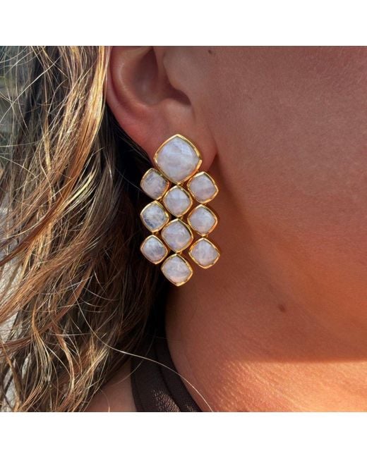 Lulu B London Metallic Moonstone Chandelier Gemstone Earrings