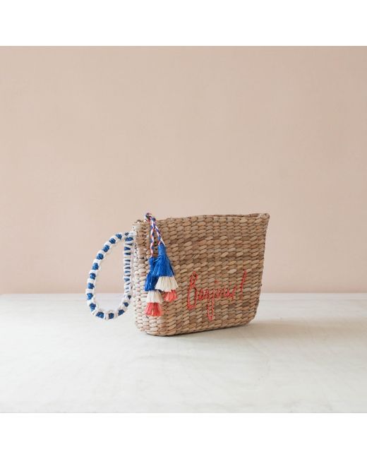 LIKHÂ Brown Neutrals Handwoven Seagrass Bonjour Wristlet Pouch With Tassels