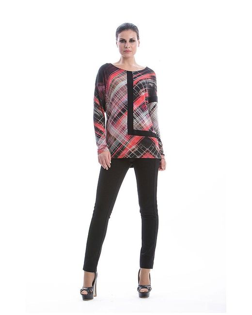 Conquista Red Long Sleeve Geometric Print Top