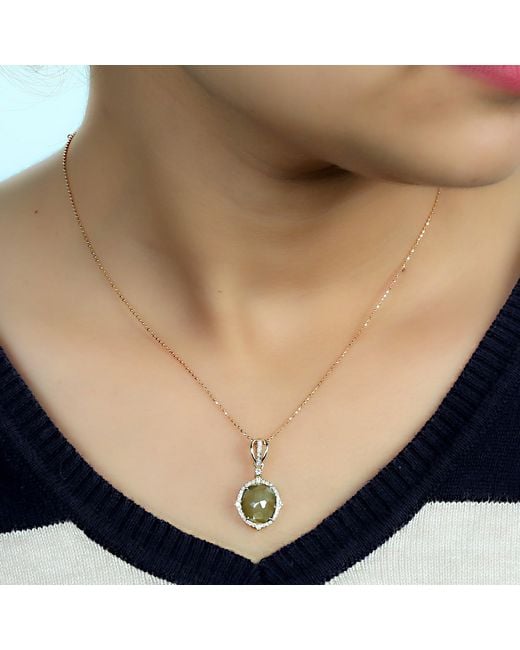 Artisan Metallic Oval Diamond Yellow Gold Pendant