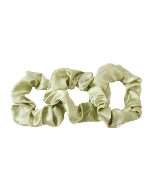 Soft Strokes Silk Green Pure Mulberry Silk French Scrunchie, Jacquard Silk, Set Of Three In Cloud