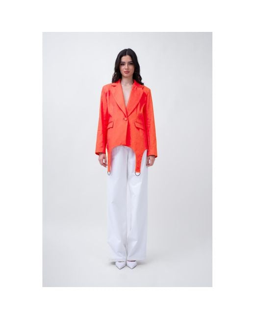 BLUZAT Orange Denim Blazer With Decorative Rings