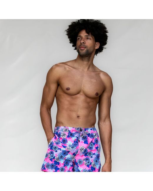 Lords of Harlech Purple Quack Snap Floral Swim Short for men