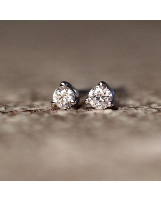 VicStoneNYC Fine Jewelry Metallic Natural Tiny Diamond Three Prong Settings Stud Earrings
