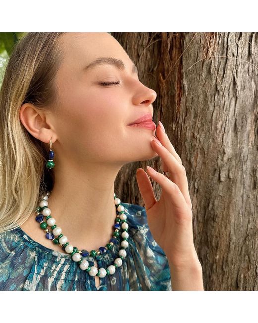 Farra Blue Heart-Shaped Lapis With Round Malachite Earrings