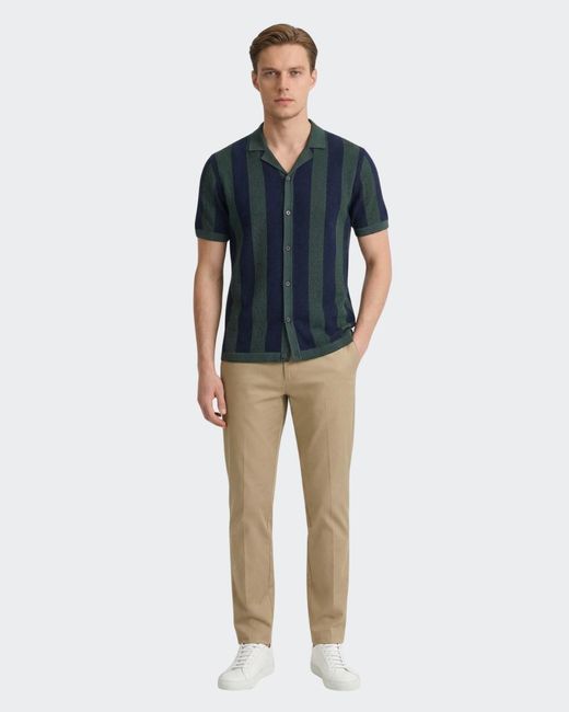 Vustra Blue Eclipse Stripe Flatknit Camp Shirt for men