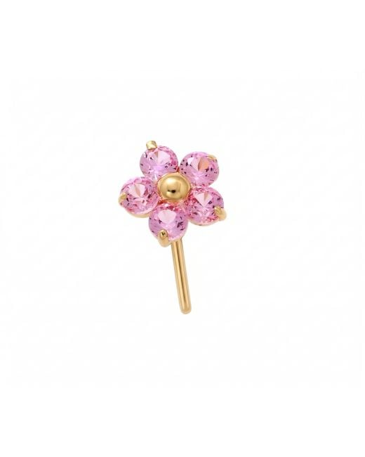 Zahav Jewelry Pink 14K Solid 24G Dark Corundum L Shape Flower Nose Stud