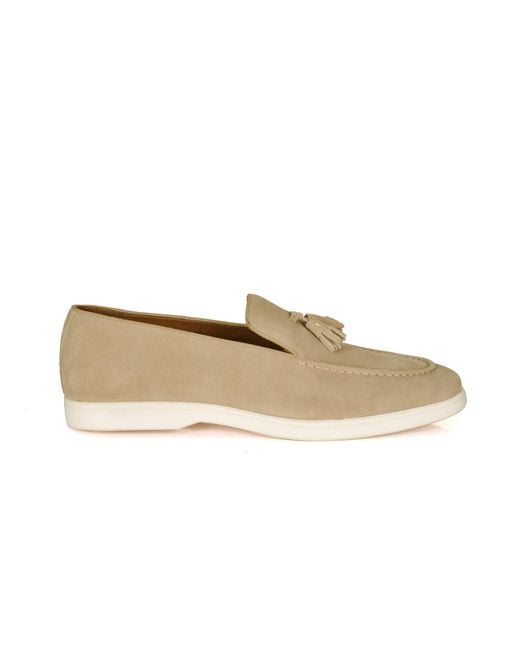 DAVID WEJ Natural Neutrals Lorenzo Suede Tassel Loafers for men