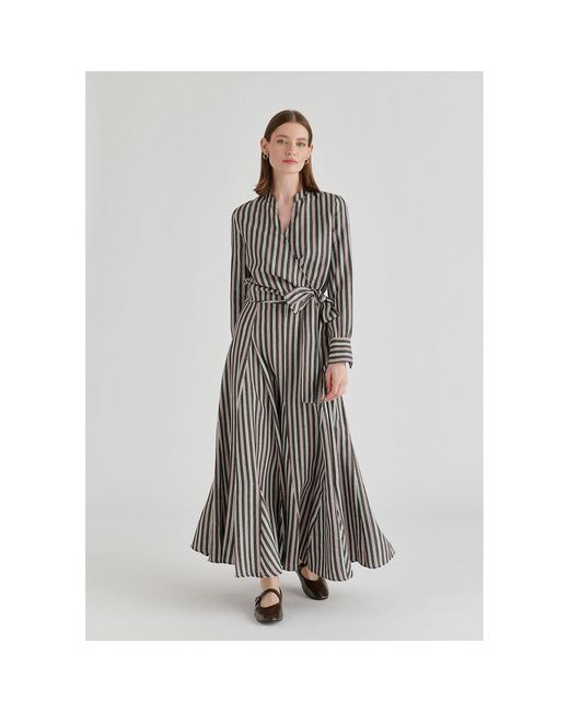 Paisie Gray Split Collarless Wrap Top With Side-Tie Waist