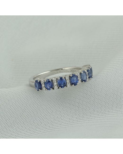 Artisan Blue 18K Oval Sapphire & Diamond Half Eternity Ring