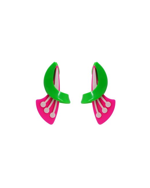 Gissa Bicalho Pink Acrylic Handmade Earring Dual Flower