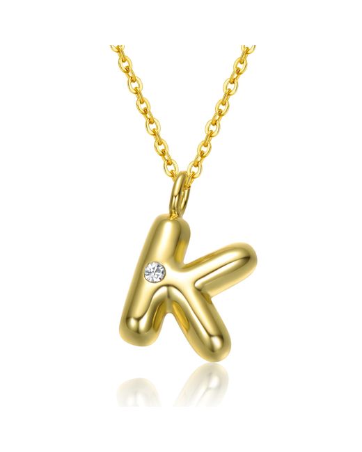 Genevive Jewelry Metallic Plated Swarovski Initial Pendant Bubble Letter Necklace