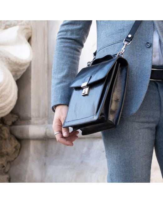 Time Resistance Blue Small Leather Briefcase for men