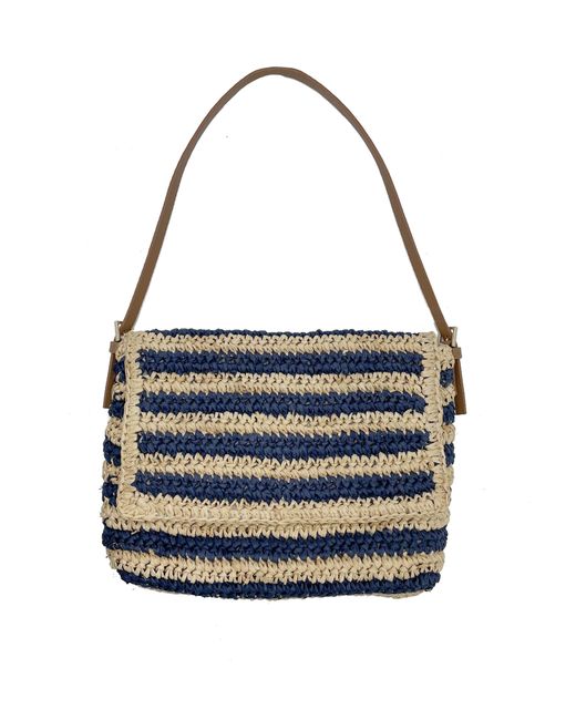 Nooki Design Blue Bella Crochet Stripe Bag In Navy