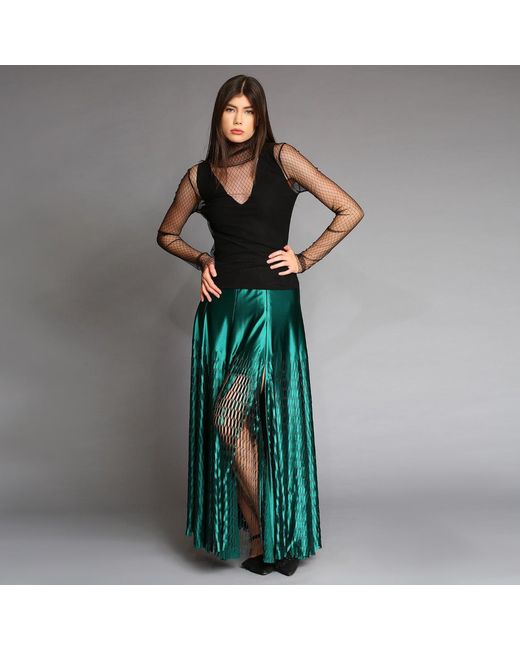 Silvia Serban Black Textured Tulle Turtleneck Top