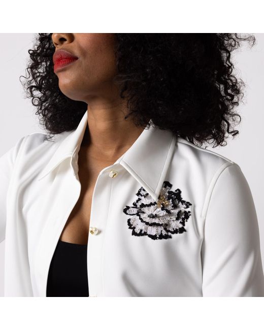 Laines London White Laines Couture Shirt With Embellished Black & Peony Shirt