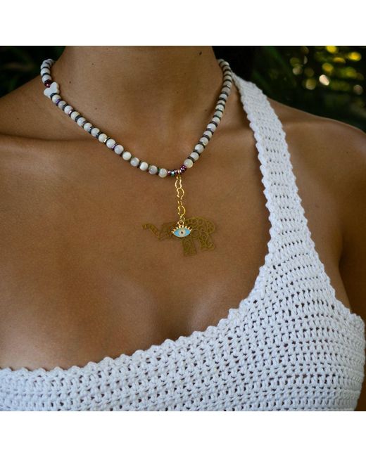 Ebru Jewelry Metallic Sacred Elephant Protection Pearl Necklace