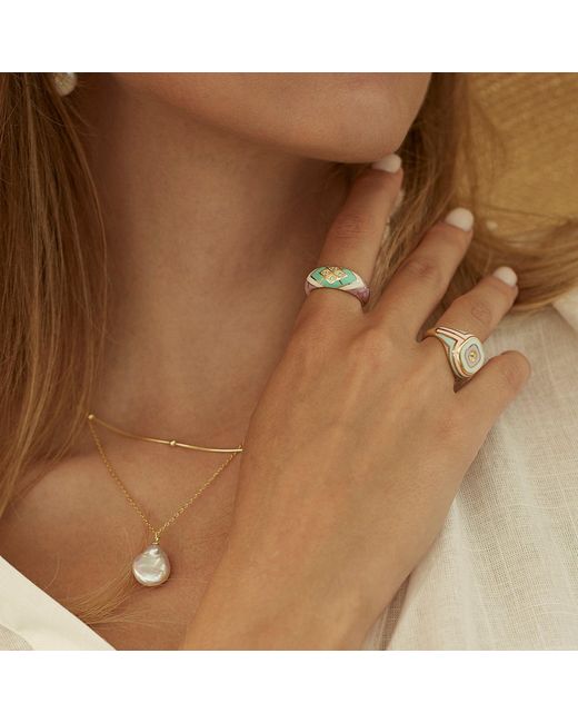 Spero London Metallic Baroque Flat Pearl Pendant & Italian Beaded Sterling Stacking Necklace Set