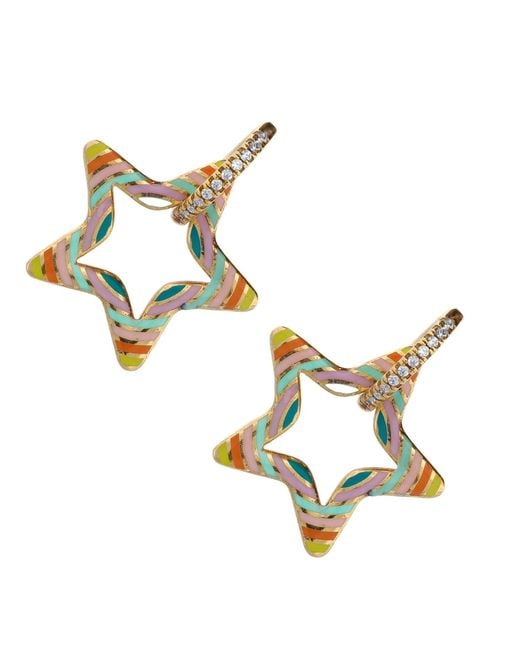 Ebru Jewelry Metallic Pastel Colors Star Diamond Hoop Earrings