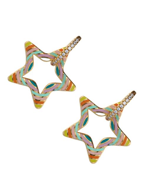 Ebru Jewelry Metallic Pastel Colors Star Diamond Hoop Earrings