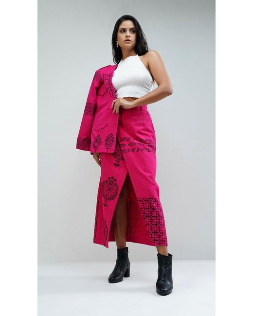 Nesavaali Pink Wrap Over Printed Maxi Skirt