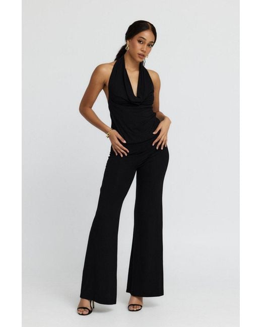 Why Mary Black Diana Cowl Halter Neck Jumpsuit