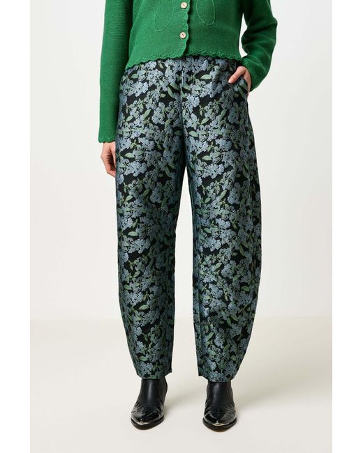 Louche Green Sutton Blossom Jacquard Barrel Trouser
