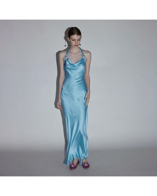 Belsize25 Blue Mayfair Series – Crystal Buckle Halterneck Dress