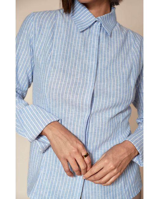 Gunda Hafner Ltd Blue Light And Striped Linen Cotton Blend Shirt