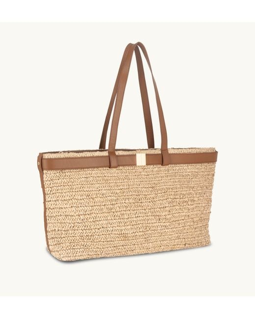 Apatchy London Natural The Esme Raffia Tote Bag With Tan Leather Trim