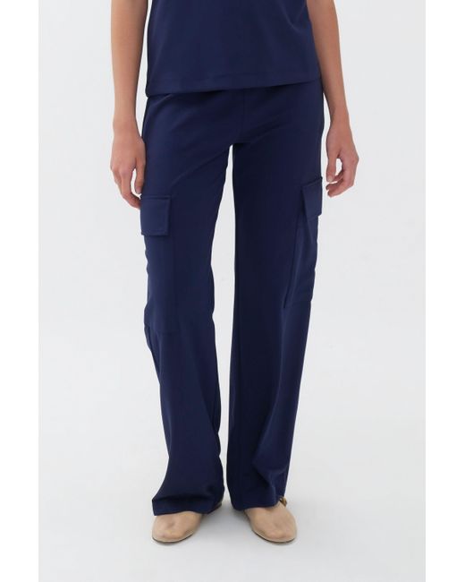 Nocturne Blue Cargo Pants With Elastic Waistband-navy