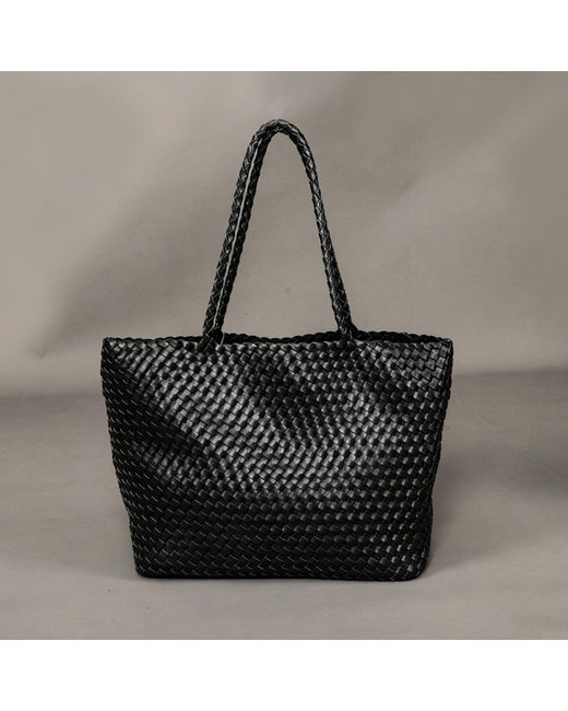 Rimini Black Vegan Leather Weaving Shopping Bag 'Betty'