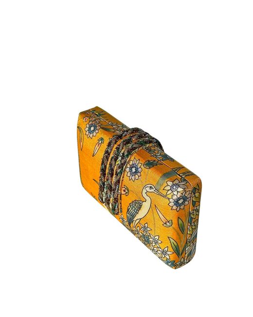 Simitri Orange Paradise Bird Braided Clutch