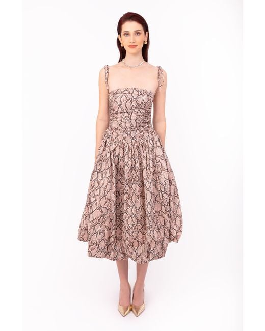 Amy Lynn Natural Neutrals Alexa Snake Print Puffball Dress