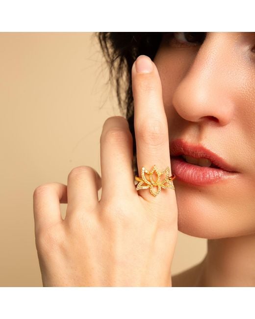 Seven Saints Metallic Illuminate Lotus Ring, Topaz Pave, Plated